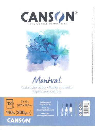 Watercolour paper pad 140lbs 9"x12" (12) Montval Canson