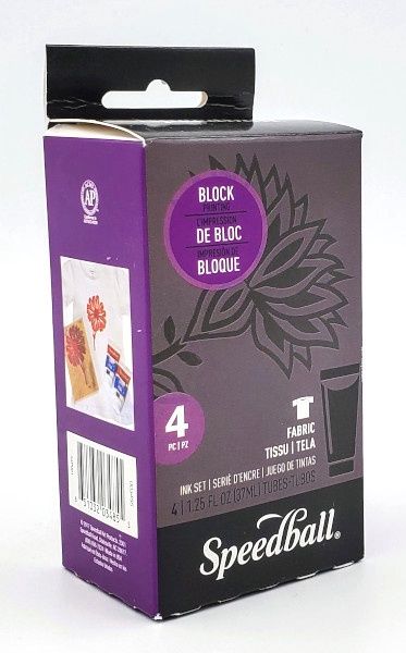 Ens. d'encre (4 coul) pour tissu en linogravure Speedball