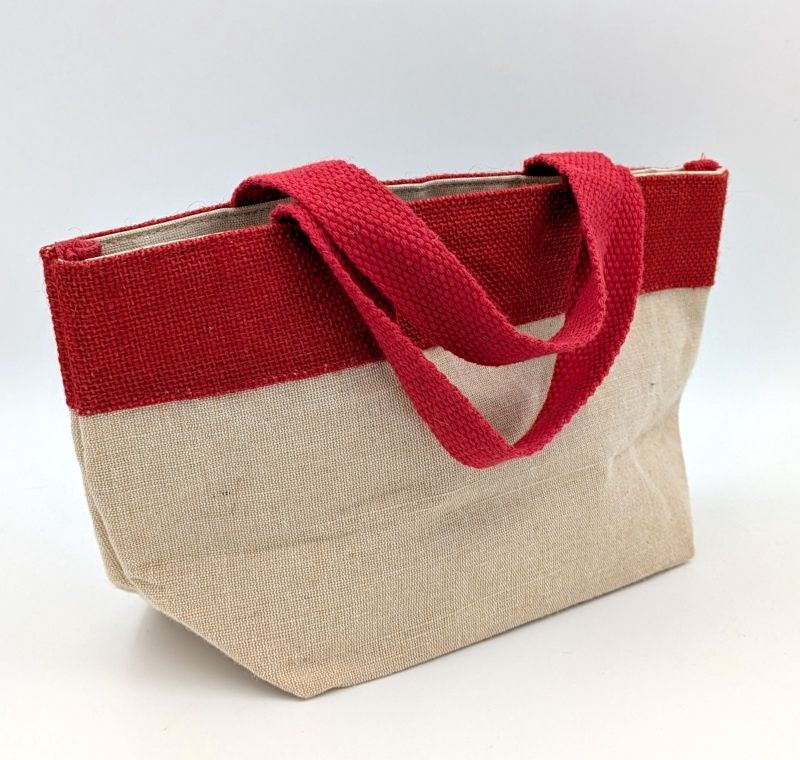 Burlap little bag Red cotton accents