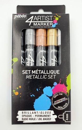 Marqueur 4artist 4 mm ens. de 5 (Noir, Argent, Cuivre, Or et Blanc)