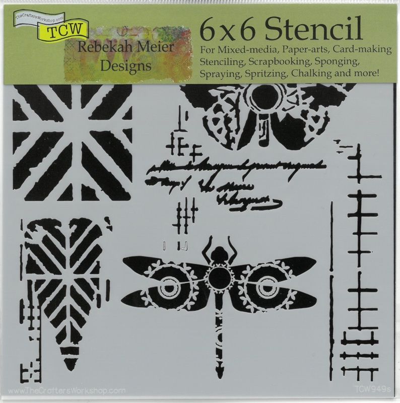Stencil Mini Dragonfly collage 6"x6" TCW949s