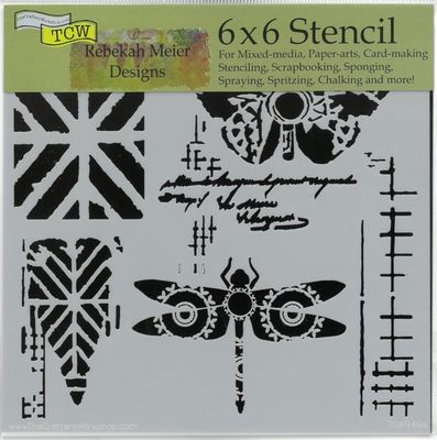 Pochoir Mini Dragonfly collage 6"x6" TCW949s