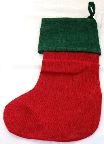 Bas de noël rouge avec rebord vert 8"X17"H