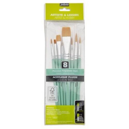 Yellow Plyamide brushes flat and round Pébéo (set of 8)