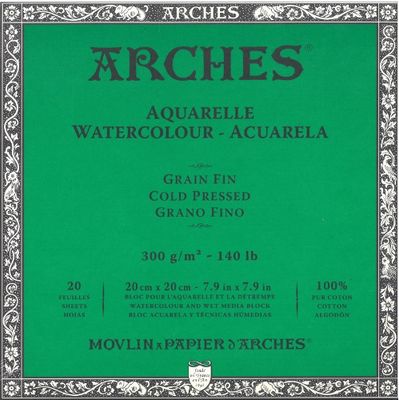 Bloc de papier aquarelle pressé à froid 7.9" x 7.9" - 140lb / 300gsm blanc naturel Arches®