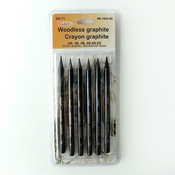 Ens. de 6 crayons graphite sans bois Nobel