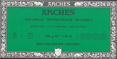 Bloc de papier aquarelle pressé à froid 5.9" x 11.8" - 140lb / 300gsm blanc naturel Arches®