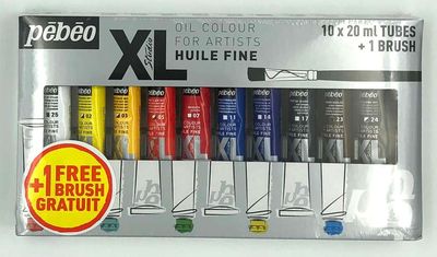 Ens. peinture à l'huile fine XL 10 tubes de 20ml + 1 pinceau