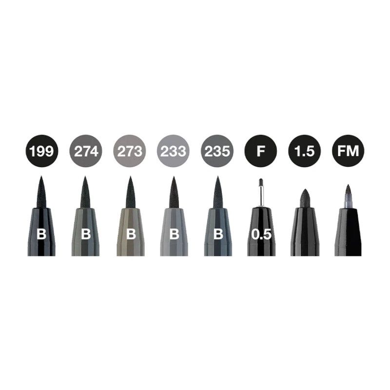 Pens Pitt artist Black & Grey set (8) India ink Pens Pitt artist Black & Grey set (8) India ink