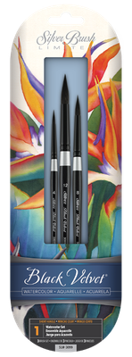 Black Velvet Watercolour Round brushes set of 3 Silver brush