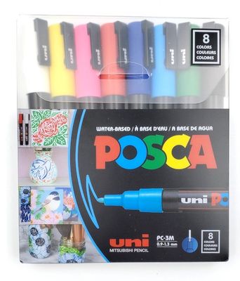 Marqueur Posca pointe fine PC-3M 0.9-1.3mm ens. 8 couleurs de base