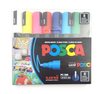 Marqueur Posca pointe large 1.8mm-2.5mm PC-5M ens. 8 couleurs de base
