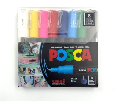 Marqueur Posca pointe fine PC-1M 0.7mm ens. 8 couleurs de base