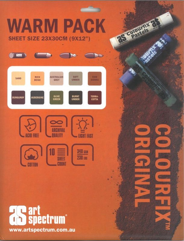 Toothy pastel paper - Warm pack - 10 sheets 9x12 - Art Spectrum Colourfix