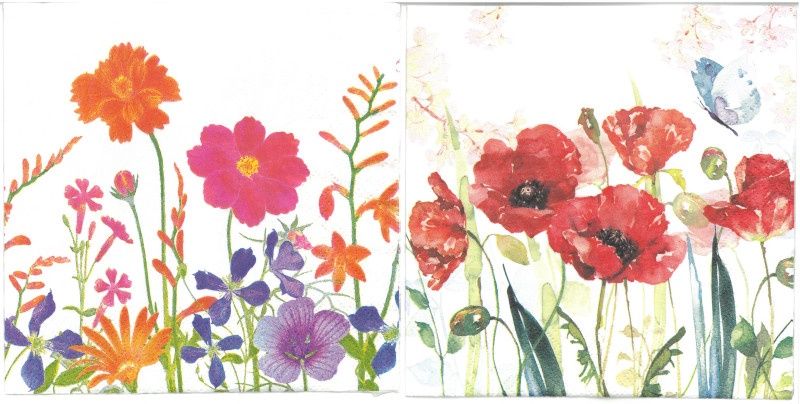 Serviettes de table - Coquelicots et autres fleurs (total de 10)
