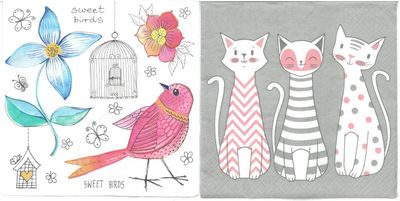 Serviettes de table - 3 chats et Oiseau (total de 10)