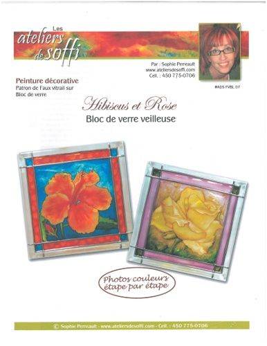 Bloc de verre - Hibiscus et Rose-SP (Français)