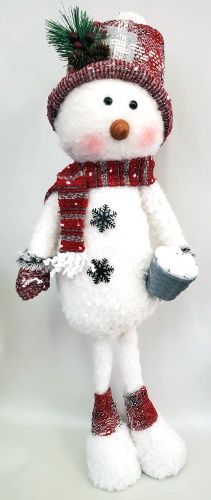 Bonhomme de neige debout en tissu blanc/rouge/gris-28"
