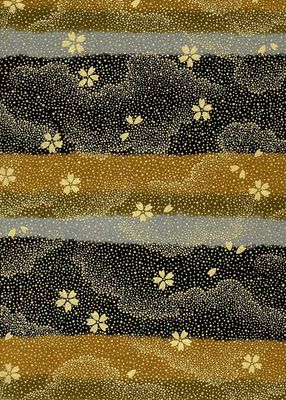 Papier Chiyogami 8C 19 1/2"x26"- Fleurs noires et dorées