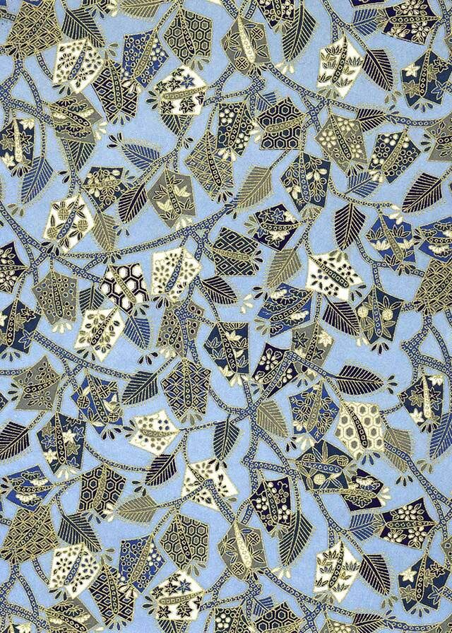 Papier Chiyogami 279C 19 1/2"x26"- Formes géométriques bleues et or