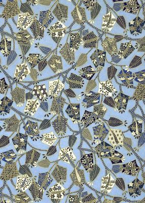 Papier Chiyogami 279C 19 1/2"x26"- Formes géométriques bleues et or