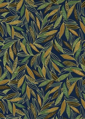 Chiyogami 285C 19 1/2"x26"- Leaves green and gold on blue background