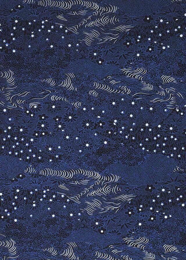 Papier Chiyogami 265C 19 1/2"x26"- Vagues et fleurs bleues