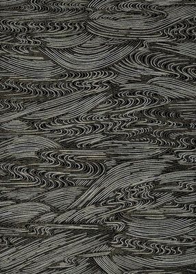 Papier Chiyogami 474C 19 1/2"x26"- Lignes argent sur fond noir