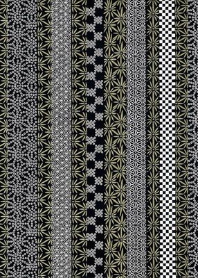 Papier Chiyogami 982C 19 1/2"x26"- Bandes géométriques noir et blanc