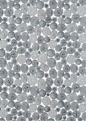 Papier Chiyogami 896C 19 1/2"x 26"- Fleurs noires sur fond blanc