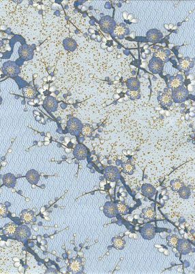 Papier Chiyogami 967C 19 1/2"x26"- Fleurs bleues pâles