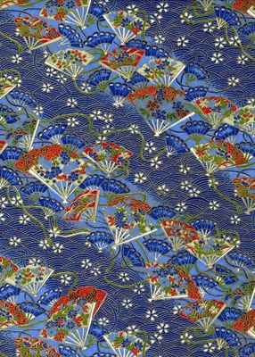 Papier Chiyogami 758C 19 1/2"x26"- Éventails bleus