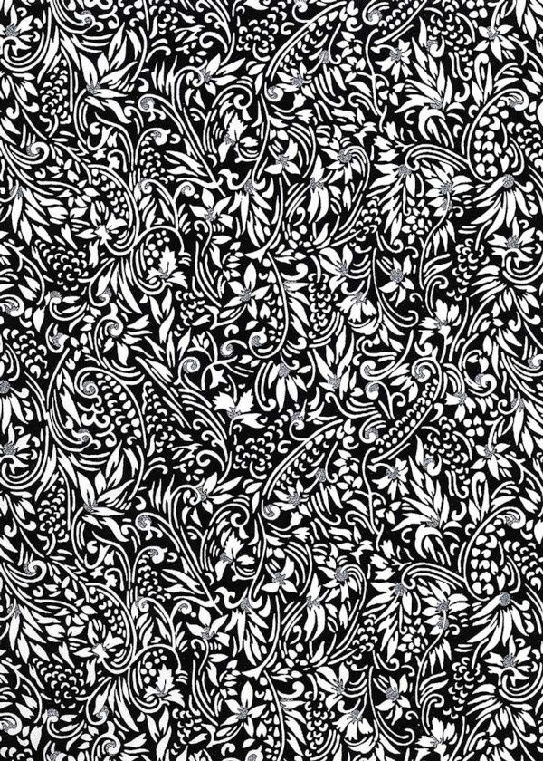 Papier Chiyogami 745C 19 1/2"x26"- Fleurs blanches sur fond noir