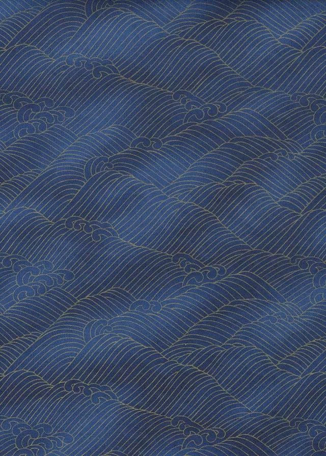 Papier Chiyogami 1017C 19 1/2"x26"- Dessin doré de vagues sur fond bleu