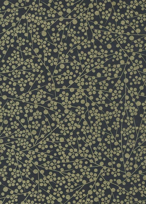 Papier Chiyogami 1006C 19 1/2"x26"- Fleurs géométriques dorées sur fond noir
