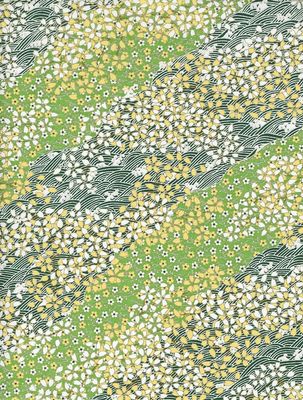 Papier Chiyogami 1072C 19 1/2"x26"- Fleurs sur fond vert