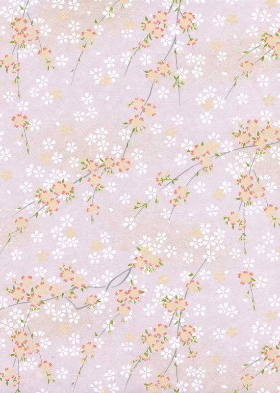 Papier Chiyogami 809C 19 1/2"x26"- Fleurs pâles sur fond rose