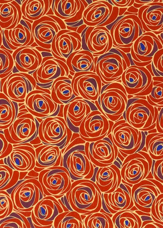 Papier Chiyogami 533C 19 1/2"x26"- Motif de roses rouge orange