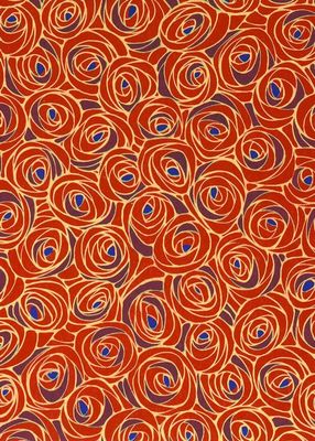 Papier Chiyogami 533C 19 1/2"x26"- Motif de roses rouge orange