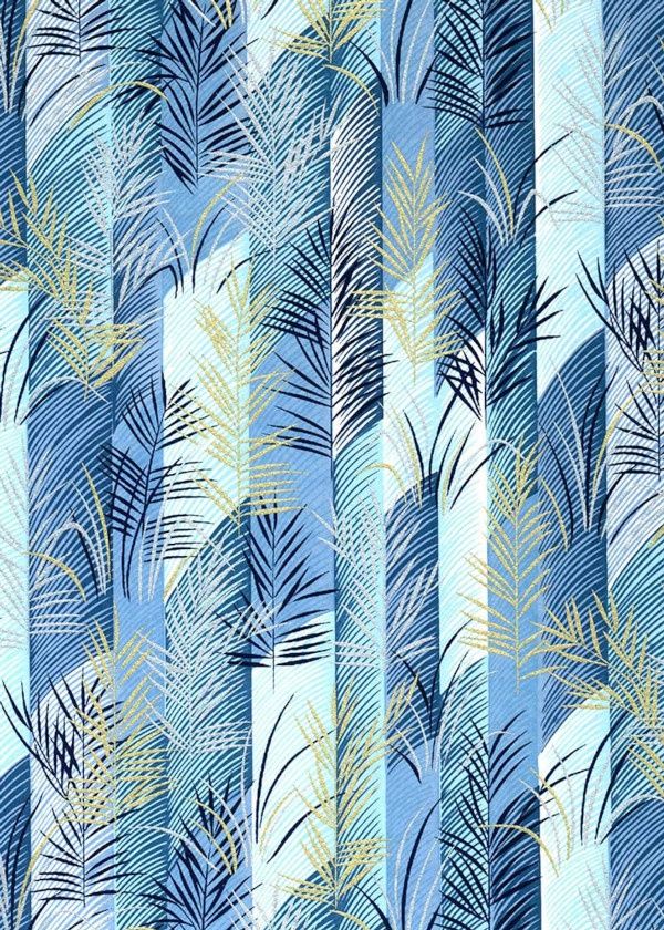 Chiyogami 27C 19 1/2"x26"- Botanical pattern blue and silver
