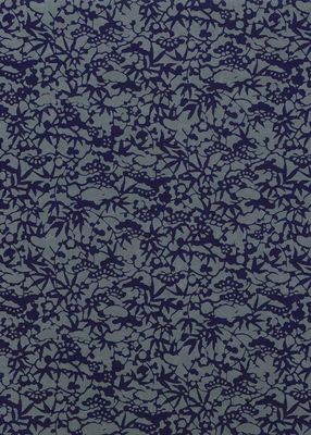 Papier Chiyogami 520C 19 1/2"x26"- Motif botanique bleu foncé sur fond gris