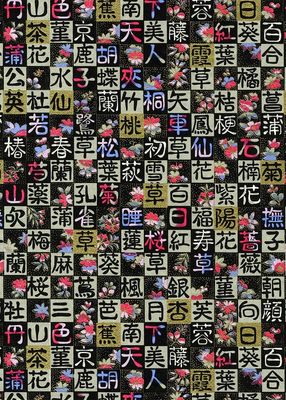 Papier Chiyogami 638C 19 1/2"x26"- Symboles japonais noirs et accents de couleurs