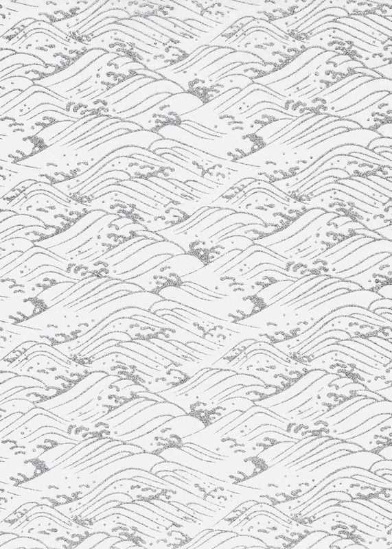 Papier Chiyogami 401C 19 1/2"x26"- Vagues argentées sur fond blanc