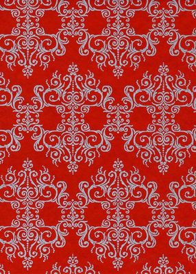 Papier Chiyogami 827C 19 1/2"x26"- Motif baroque argent sur fond rouge