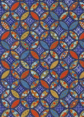 Papier Chiyogami 873C 19 1/2"x26"- Cercles fleuris bleus et oranges