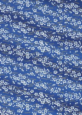Papier Chiyogami 1016C 19 1/2"x26"- Fleurs blanches sur fond bleu marin