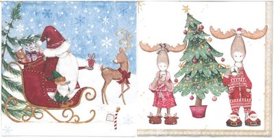 Serviettes de table - Père Noël dans son traîneau et Rennes (total de 10)
