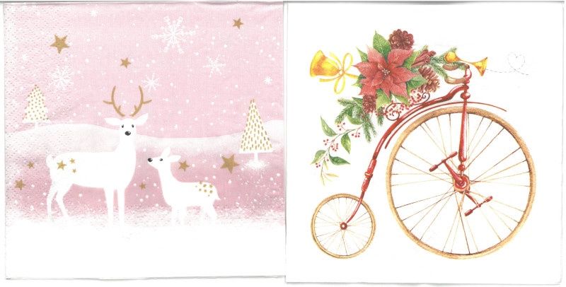 Serviettes de table - Cerfs sur ciel rose et vélo (total de 10)