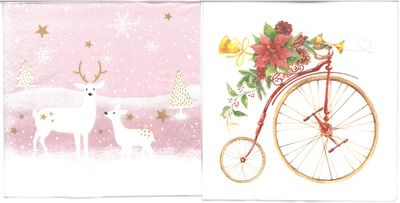 Serviettes de table - Cerfs sur ciel rose et vélo (total de 10)