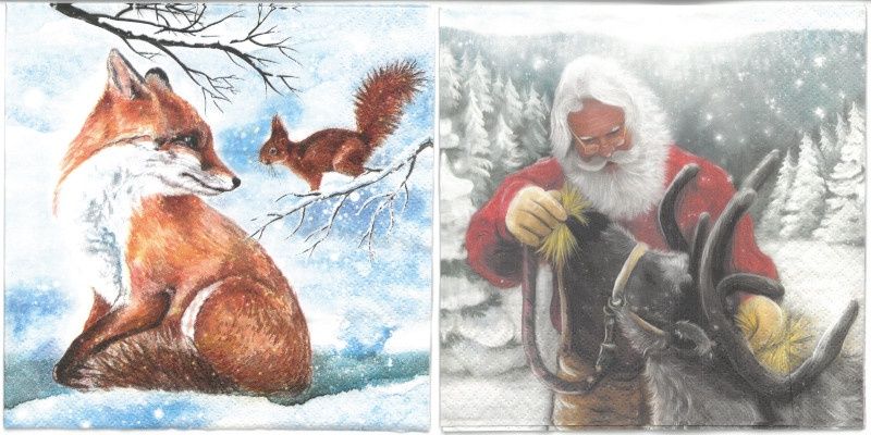 Serviettes de table - Renard et Père Noël avec renne (total de 10)